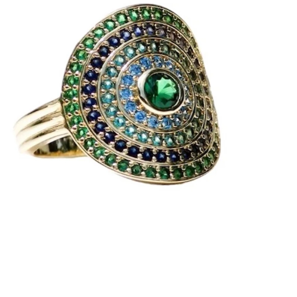 Elegant Silver and Green Statement Ring - Picture 4 of 6